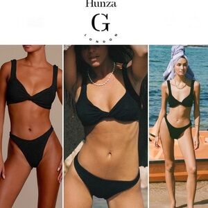 Hunza G Juno Crinkled Two-Piece Bikini Set in Black OS NWT